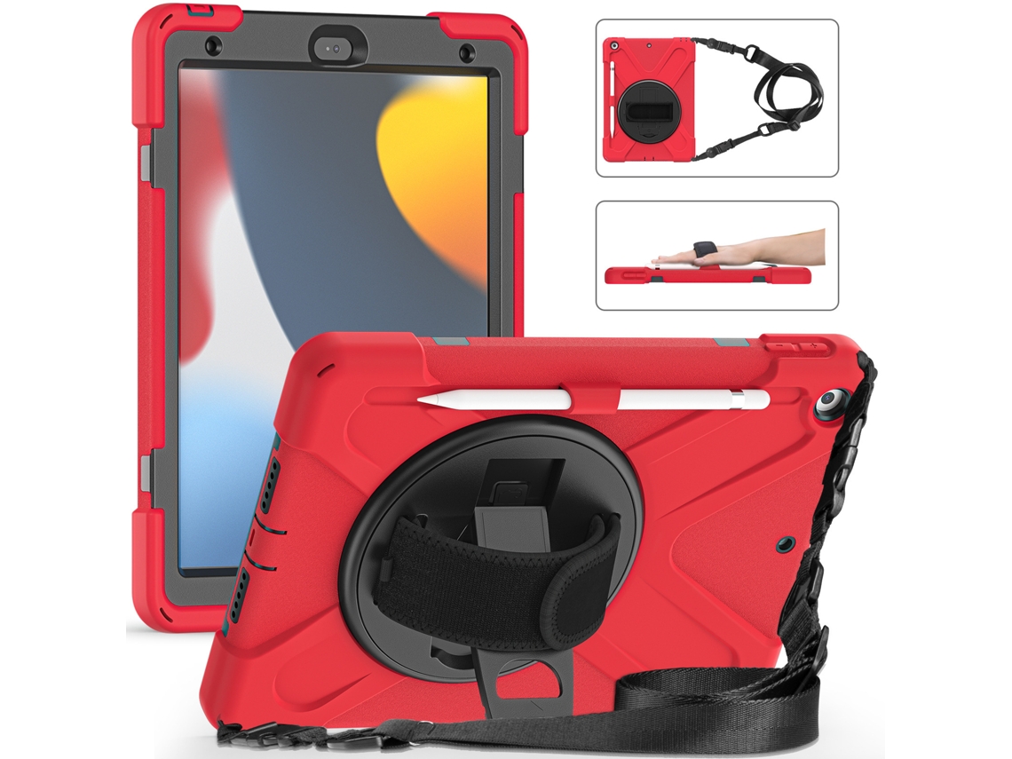 Capa Protetora Robusta Com Suporte Giratório Para iPad De 10,2 Polegadas (2021/2020/2019) Vermelha