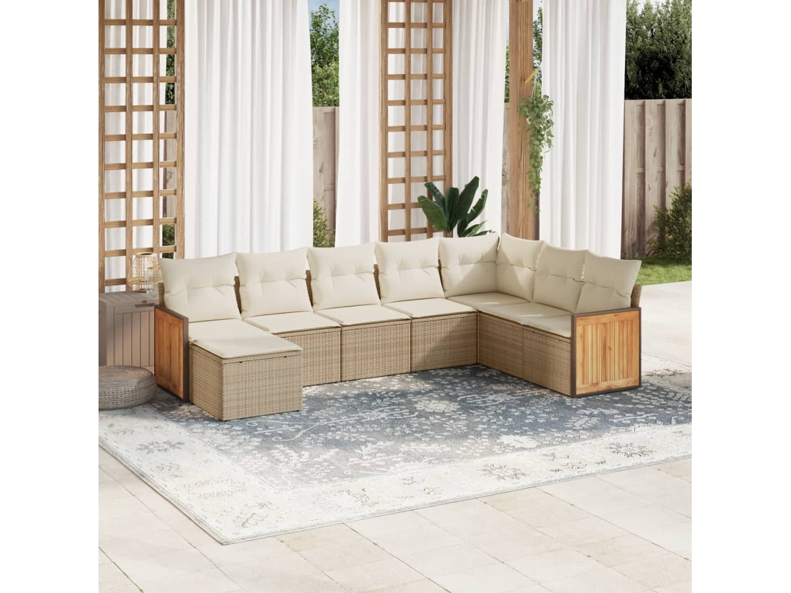Vidaxl 8 Pcs Conjunto De Sofás P/ Jardim Com Almofadões Vime Pe Bege