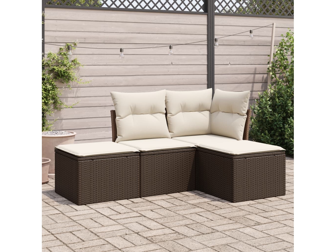 Vidaxl 4 Pcs Conjunto Sofás De Jardim C/ Almofadões Vime Pe Castanho