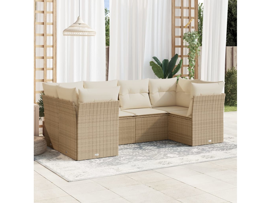 Vidaxl 6 Pcs Conjunto De Sofás P/ Jardim Com Almofadões Vime Pe Bege