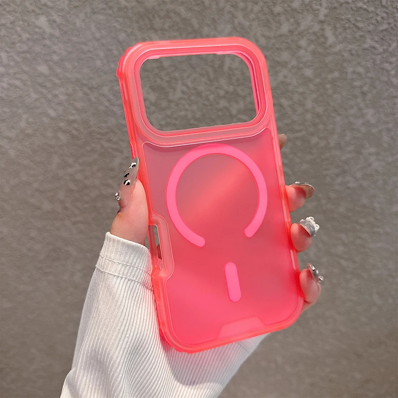 (vermelho 16pro) Capa Transparente Para Celular Com Carregamento Sem Fio Magnético, Resistente A Impactos 3 Em 1