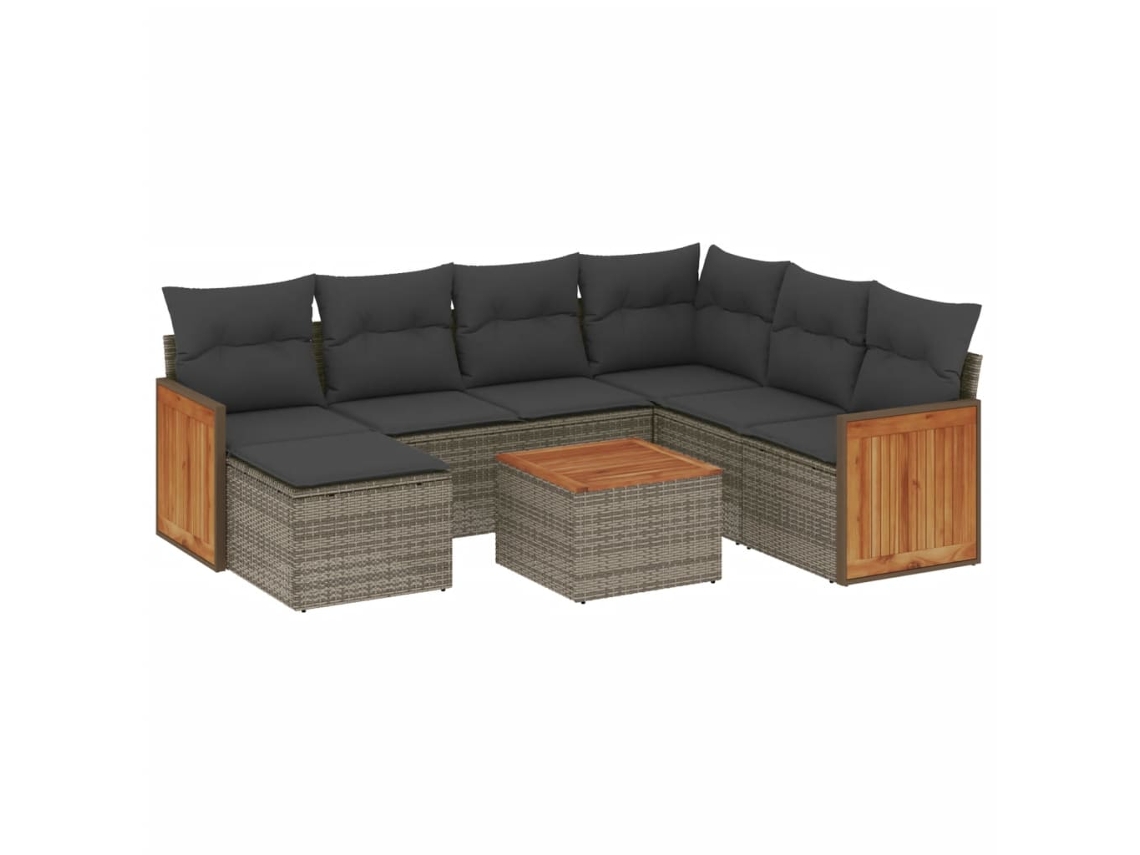 Maison Exclusive - 8 Pcs Conjunto Sofás De Jardim C/ Almofadões Vime Pe Cinzento