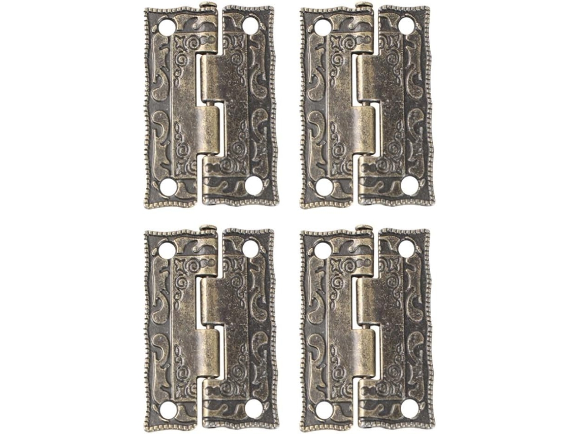 Conjunto De 4 Dobradiças Em Liga Zinco Com Acabamento Bronze Antigo E Parafusos Ferragens Decorativas Retrô Para Caixas
