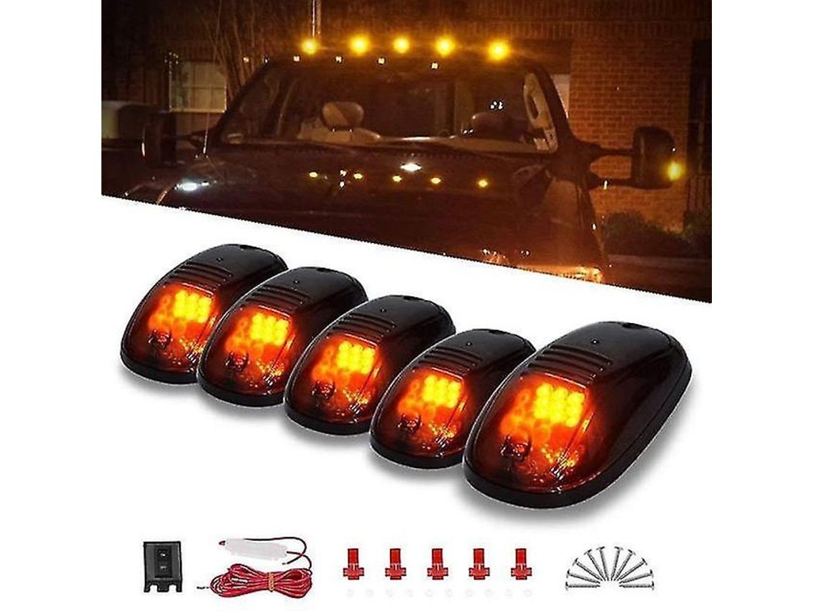 5x Luzes De Teto De Cabine Led Amarelo Fumê Para Dodge Ram 2500 3500 4500 03-16 12v Kit Com Fiação Cor Âmbar