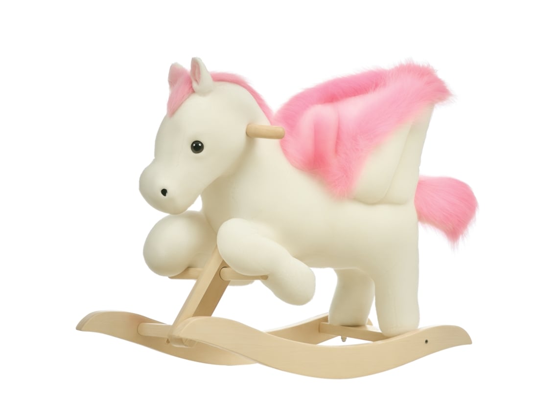 Cavalo De Baloiço Infantil 18-36meses - Pelúcia, Filhos De Animais+alças, 70x28x57cm, Branco+rosa-pt Qualidade