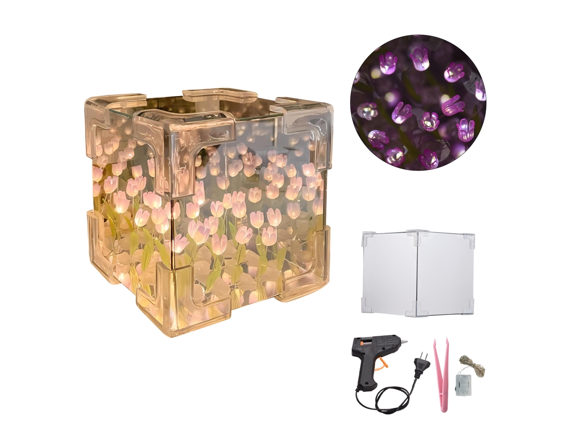 Luminária de Tulipa Diy 2 em 1 Espelho Luz Noturna Artesanal Decorativa Presente Criativo