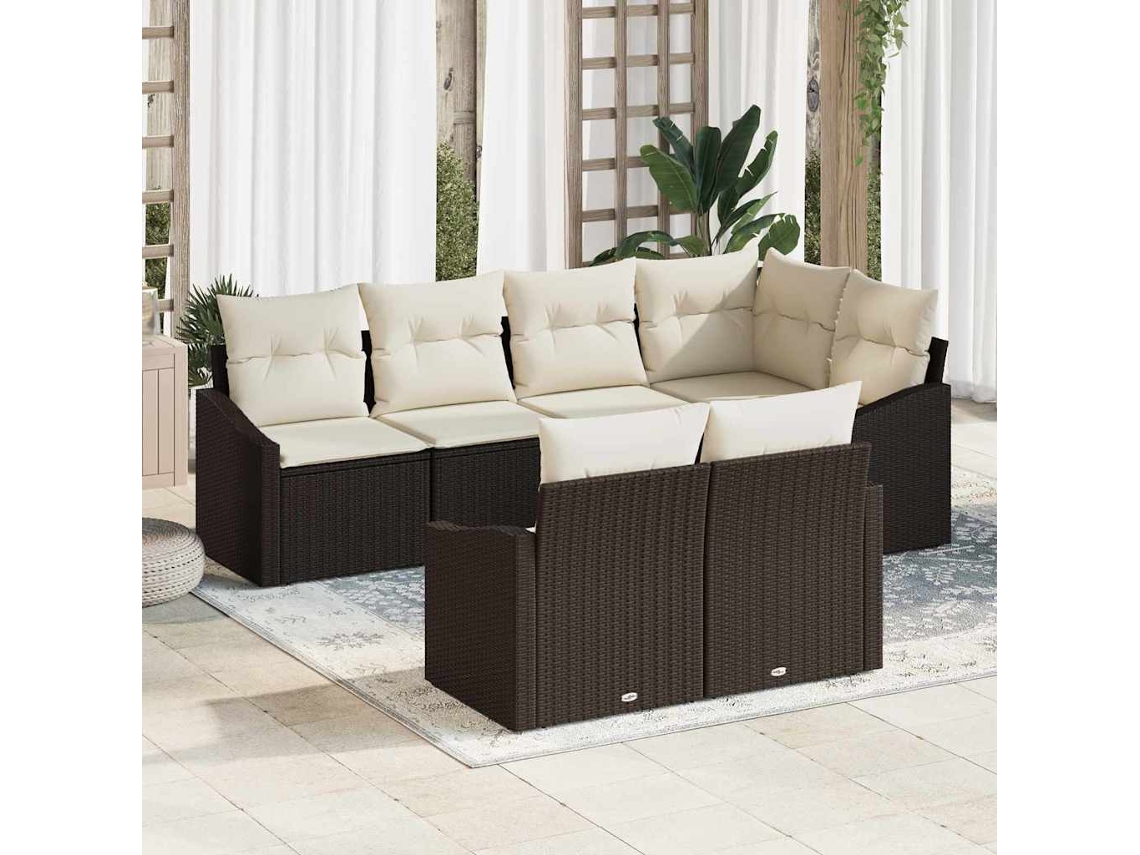 Vidaxl Conjunto De Sofá De Jardim 7 Unid. Marrom E Branco Vime Pe
