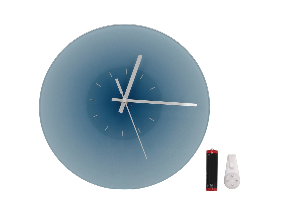 Reloj de pared silencioso de cristal de 30 cm con mecanismo suave, funciona con pilas, decorativo, azul | S/MARCA
