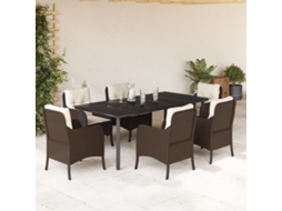 Vidaxl 7 Pcs Conjunto Jantar P/ Jardim C/ Almofadões Vime Pe Castanho