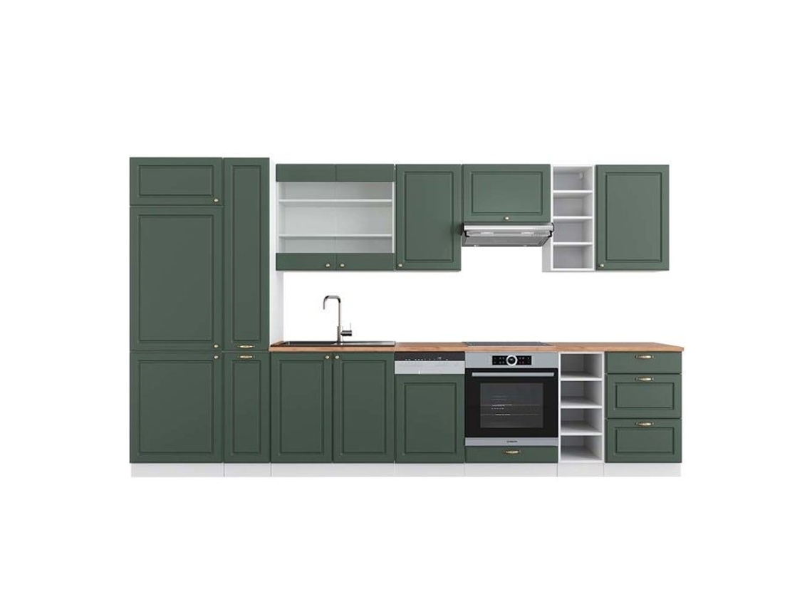 Cozinha Fame-Line, 355 cm, PT Carvalho, Verde-Dourado Landhaus/Branco VICCO