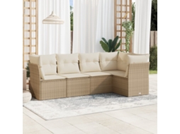 Vidaxl 5 Pcs Conjunto De Sofás P/ Jardim Com Almofadões Vime Pe Bege
