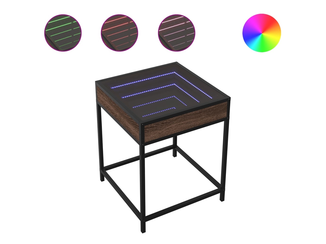 Mesa de Cabeceira com Led Infinity 40x40x51 Cm Carvalho Castanho MAISON EXCLUSIVE