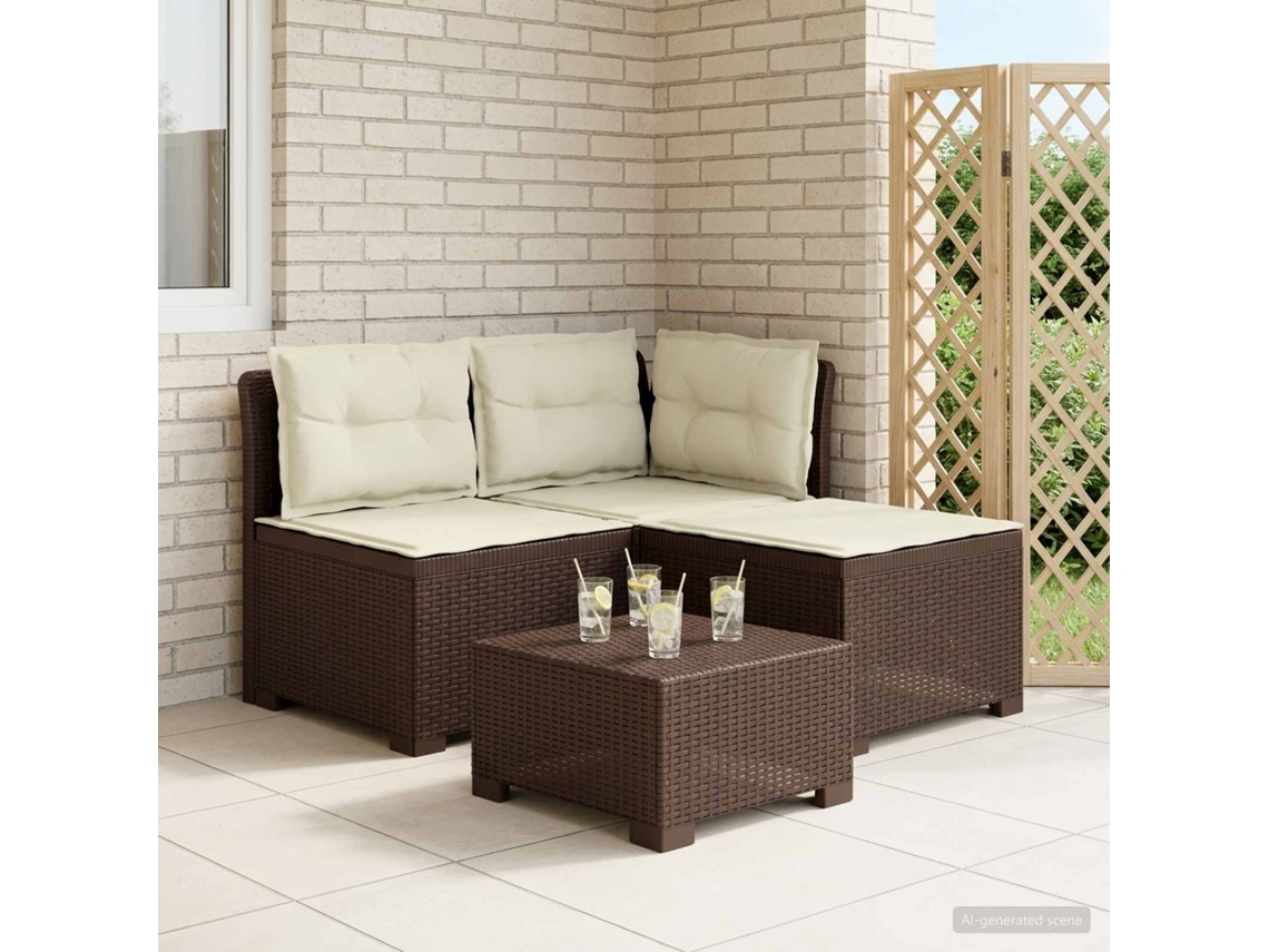Vidaxl Sofá De Jardim 3 Lugares Com Almofadas Visual Rattan Pp