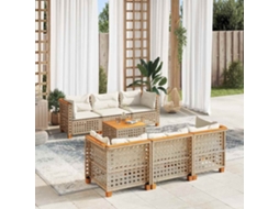 Vidaxl 7 Pcs Conjunto De Sofás P/ Jardim Com Almofadões Vime Pe Bege