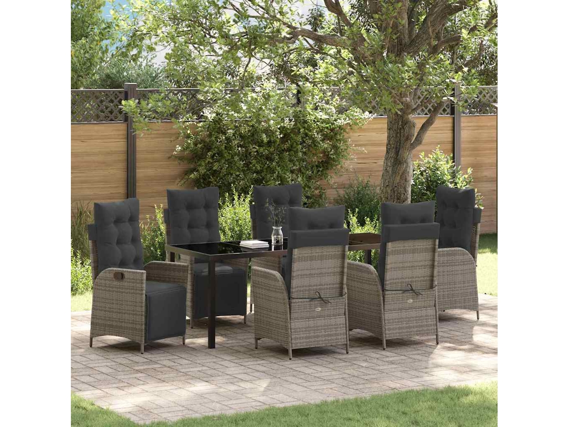 Vidaxl Conjunto de Jantar para Jardim 7 Pcs Cinzeto Vime Pe