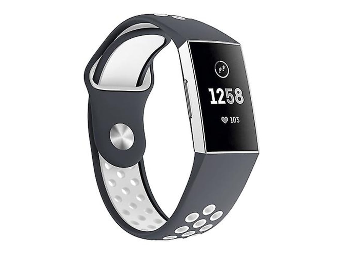 Pulseira De Relógio Com Furo Redondo Duas Cores, Compatível Fitbit Charge 3, Tamanho Da: 130 Mm, 195, Cinza E Branco., Acabamento Moderno