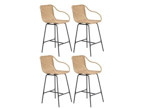 Conjunto De Cadeiras De Bar E Ilhéu Moorea Em Metal E Assento Em Rattan 65cm Mob In