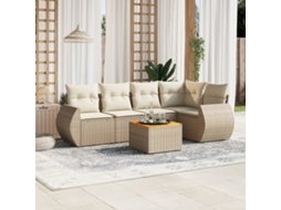 Vidaxl 6 Pcs Conjunto De Sofás P/ Jardim Com Almofadões Vime Pe Bege