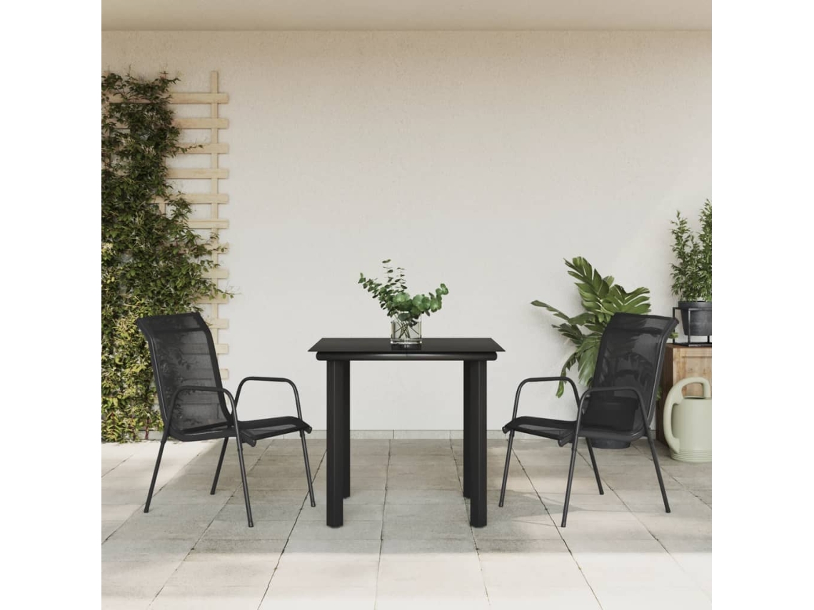 Vidaxl 3 Pcs Conjunto De Jantar Para Jardim Aço E Textilene Preto