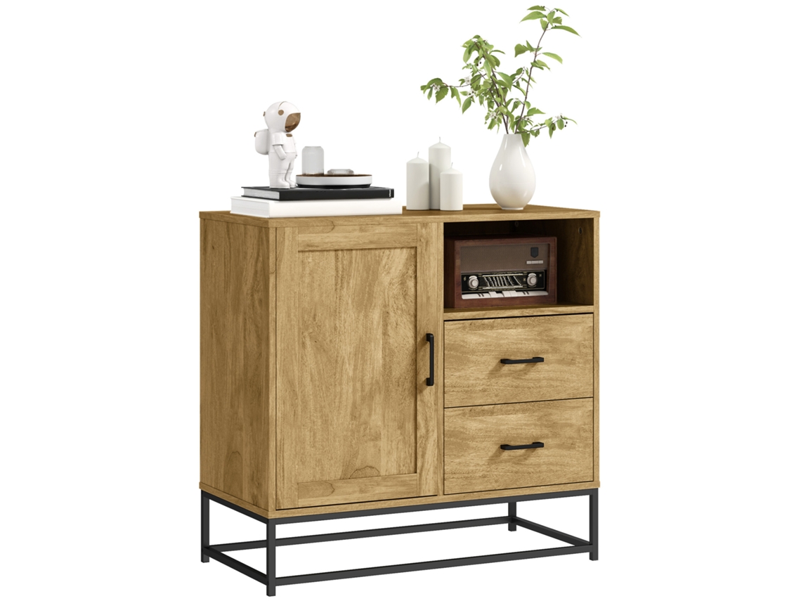 Buffet com 2 gavetas e compartimento aberto BTFORUS, 80x40x78cm, natural