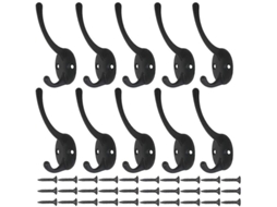 Conjunto de 10 ganchos de parede Fasst com duas pontas, resistentes e com 20 parafusos, ideais para pendurar casacos, bolsas, chapéus e muito mais.