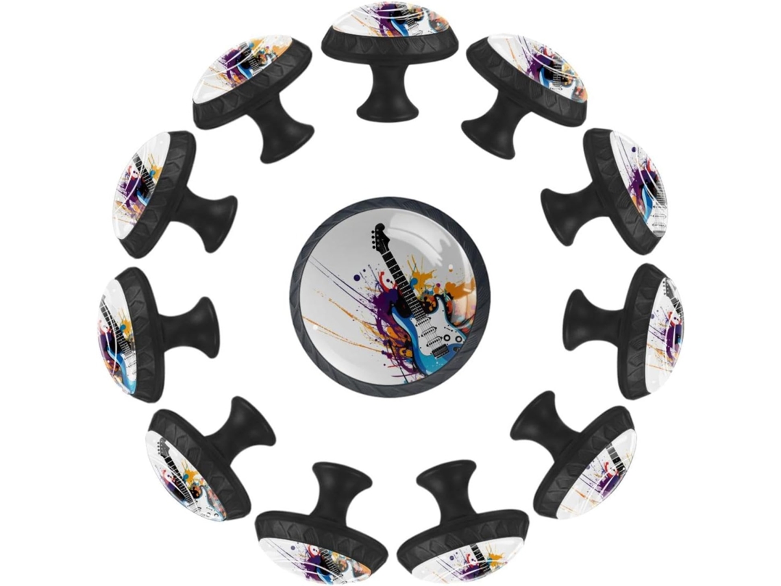 Puxadores E Botões Redondos Para Gavetas Armários, Conjunto De 12 Peças, Design Abstrato De Guitarra Com Bolinhas
