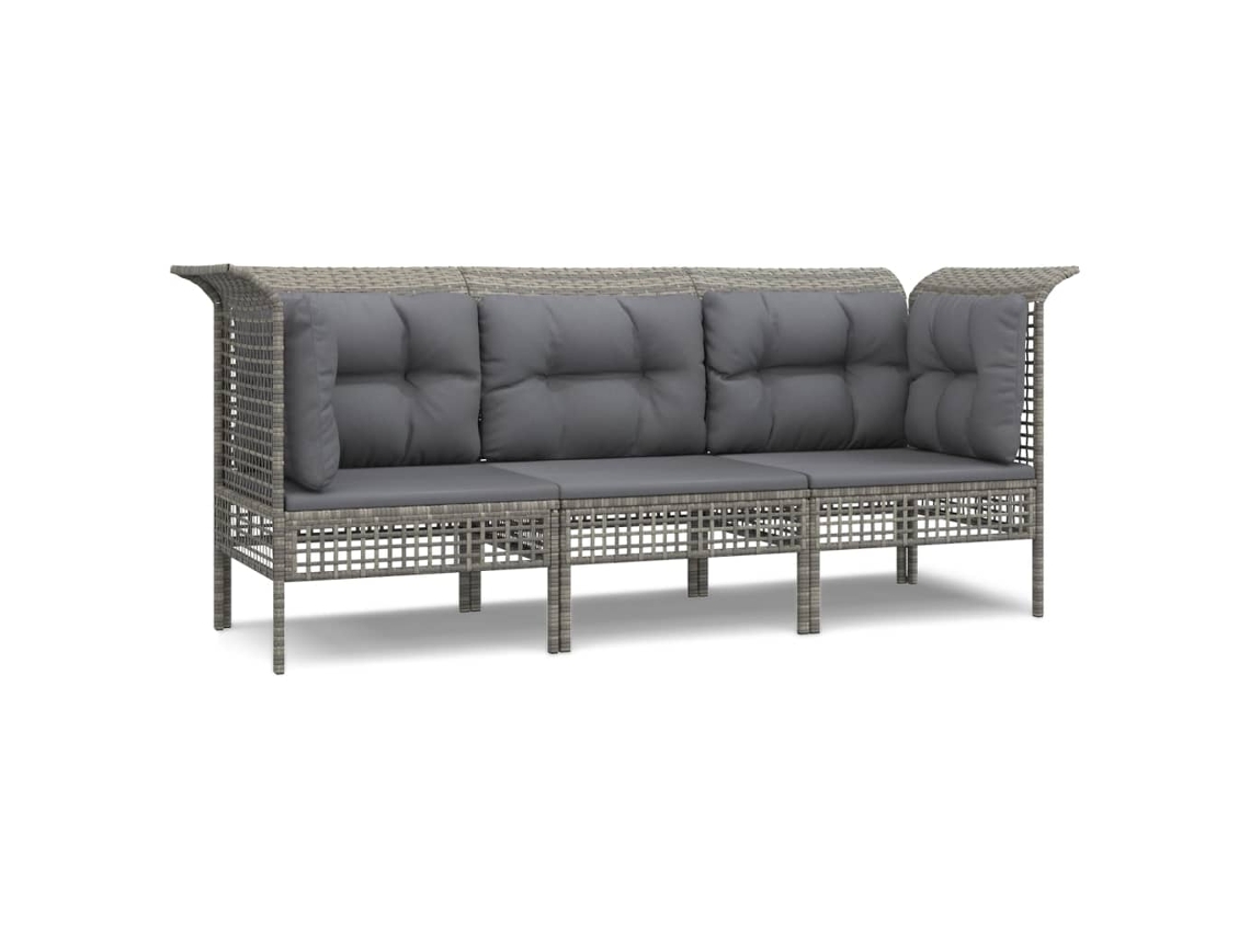 Conjunto de 3 peças de lounge de jardim com almofadas Vime Pe Cinzento MAISON EXCLUSIVE