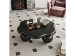 Mesa Preta Fosca 80cm Nuvem, Pétala Minimalista Com Pernas Esféricas. Segura Para Crianças E Pets, Ideal Para Salas Pequenas.