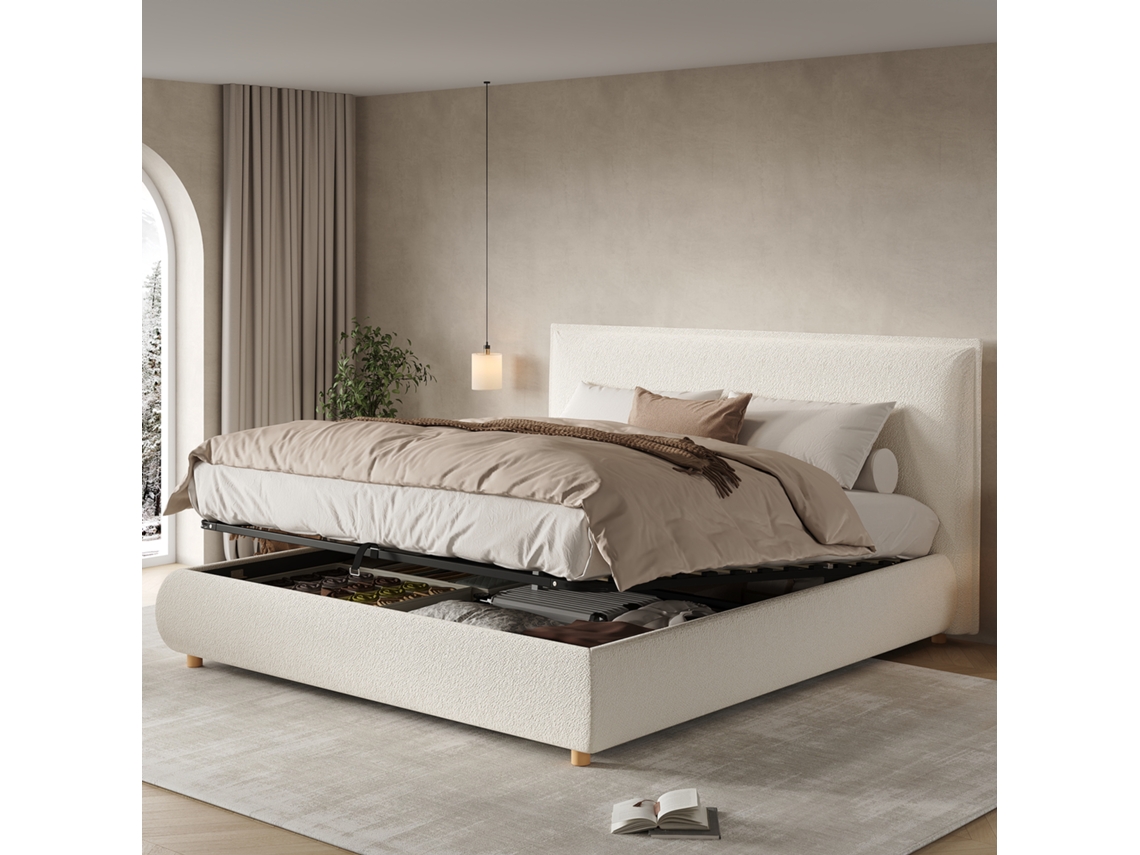 Cama Hidráulica Casal 180x200cm Com Estojo E Cabeceira Branca Bouclé