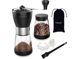 Moedor de café manual de 14 peças, cerâmica e vidro, para café expresso, prensa francesa e coado, ideal para uso doméstico e em viagens.