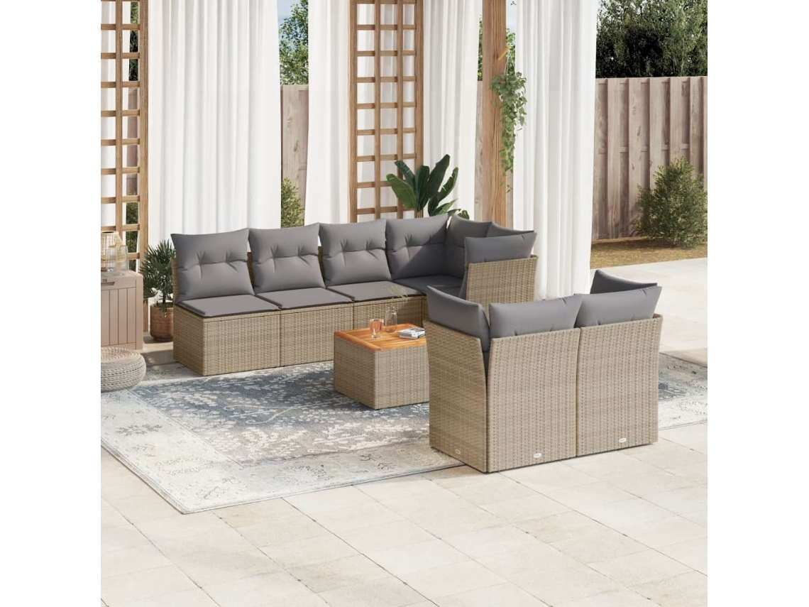 Vidaxl 8 Pcs Conjunto De Sofás P/ Jardim Com Almofadões Vime Pe Bege