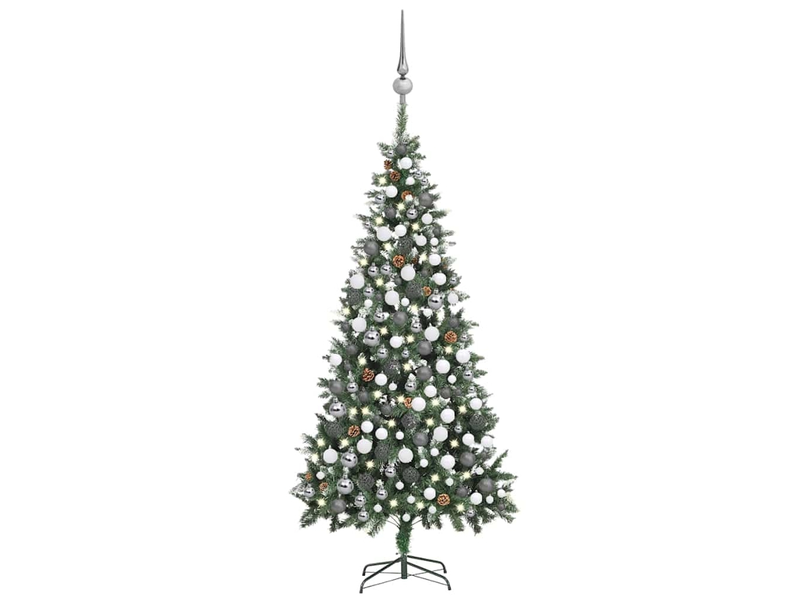 Vidaxl Árvore Natal Artificial Pré-iluminada C/ Bolas E Pinhas 210 Cm