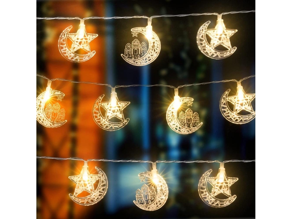 Luzes de Led Eid Ramadã Estrela Lua Corda Decorativa | S/MARCA