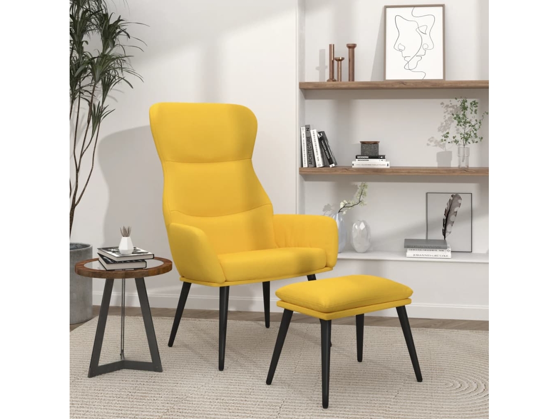 Vidaxl Cadeira De Descanso Com Banco Tecido Amarelo Mostarda