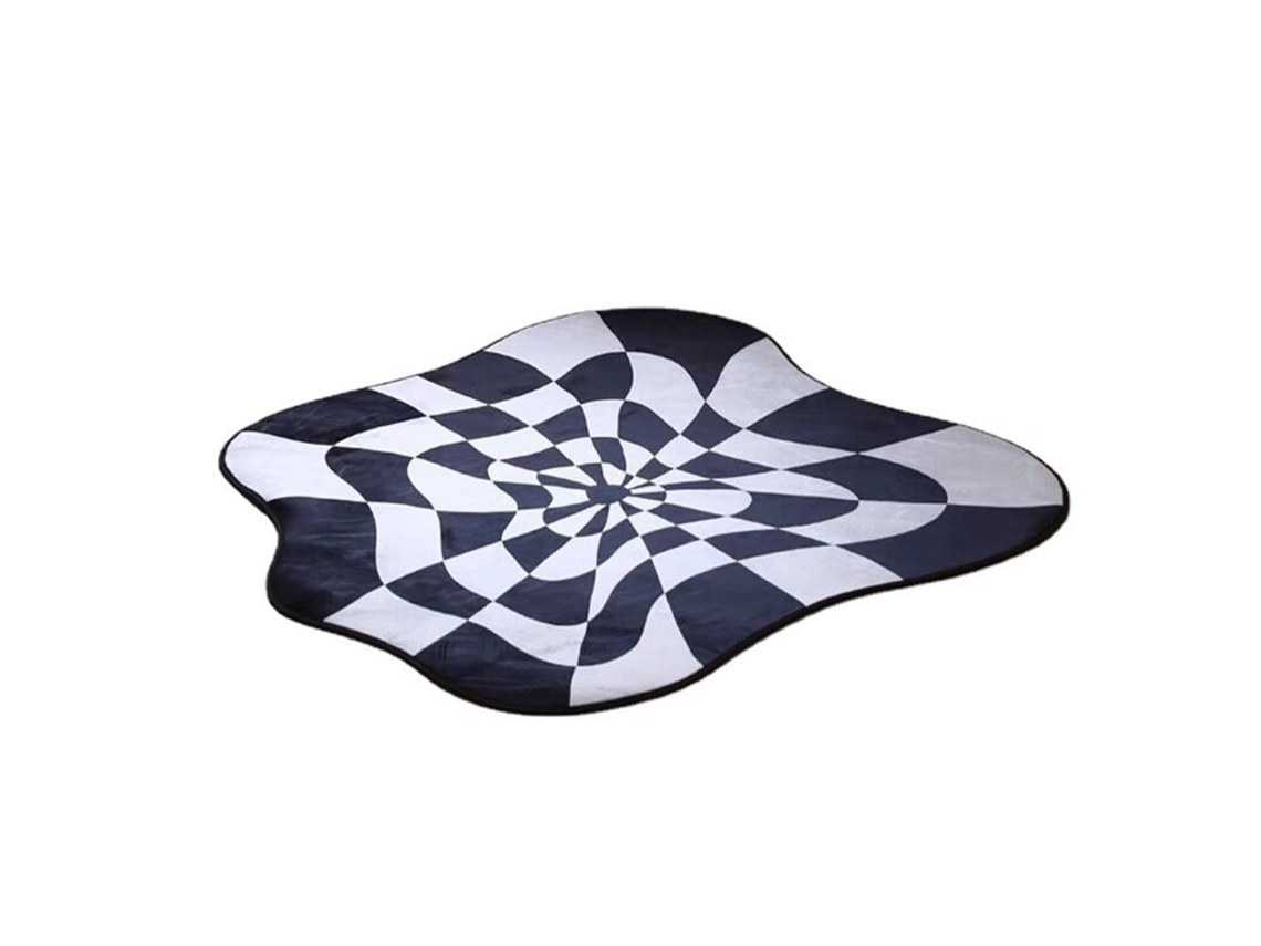 2026 alfombra Suave Irregular de Bloques de Color para Dormitorio Sala Balcón Blanco Y Negro 100x100cm
