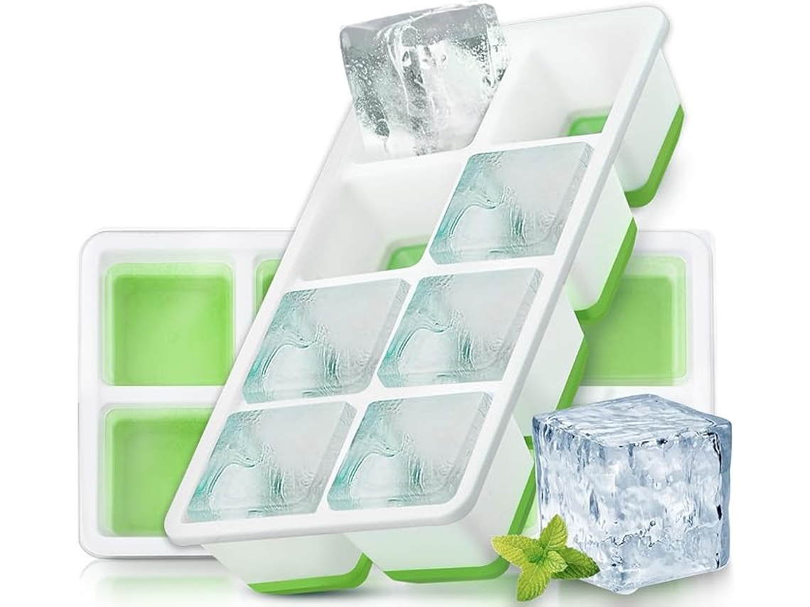 Formas Grandes De Gelo Com Tampa - Quadradas De Silicone - Bpa Livre - Para Coquetéis (2 Unidades Verde)
