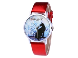 Reloj De Cuarzo Unisex Con Correa De Cuero Pu Casual Rojo Para Hombre Y Mujer