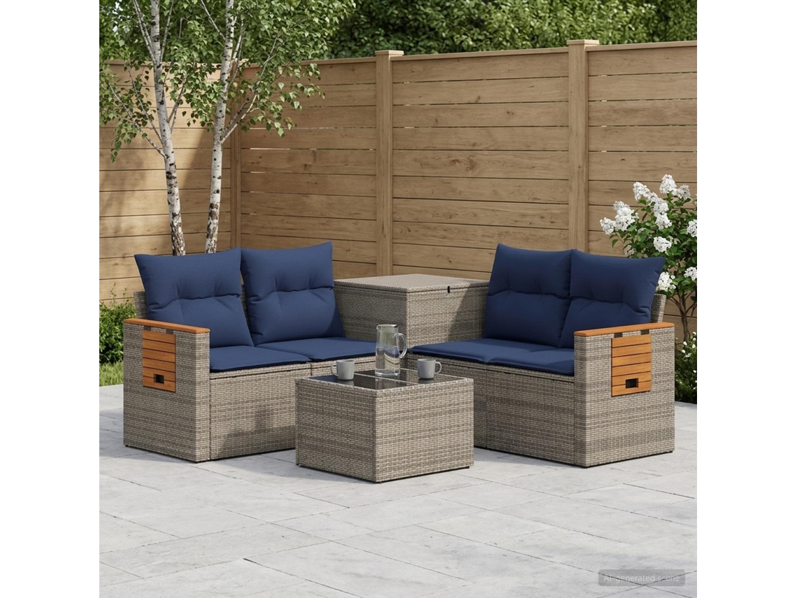 Vidaxl Conjunto De Sofás 6 Unid. Cinza E Azul Marinho