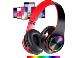 Fones De Ouvido Bluetooth Sem Fio Com Luzes Led Coloridas, Preto E Vermelho