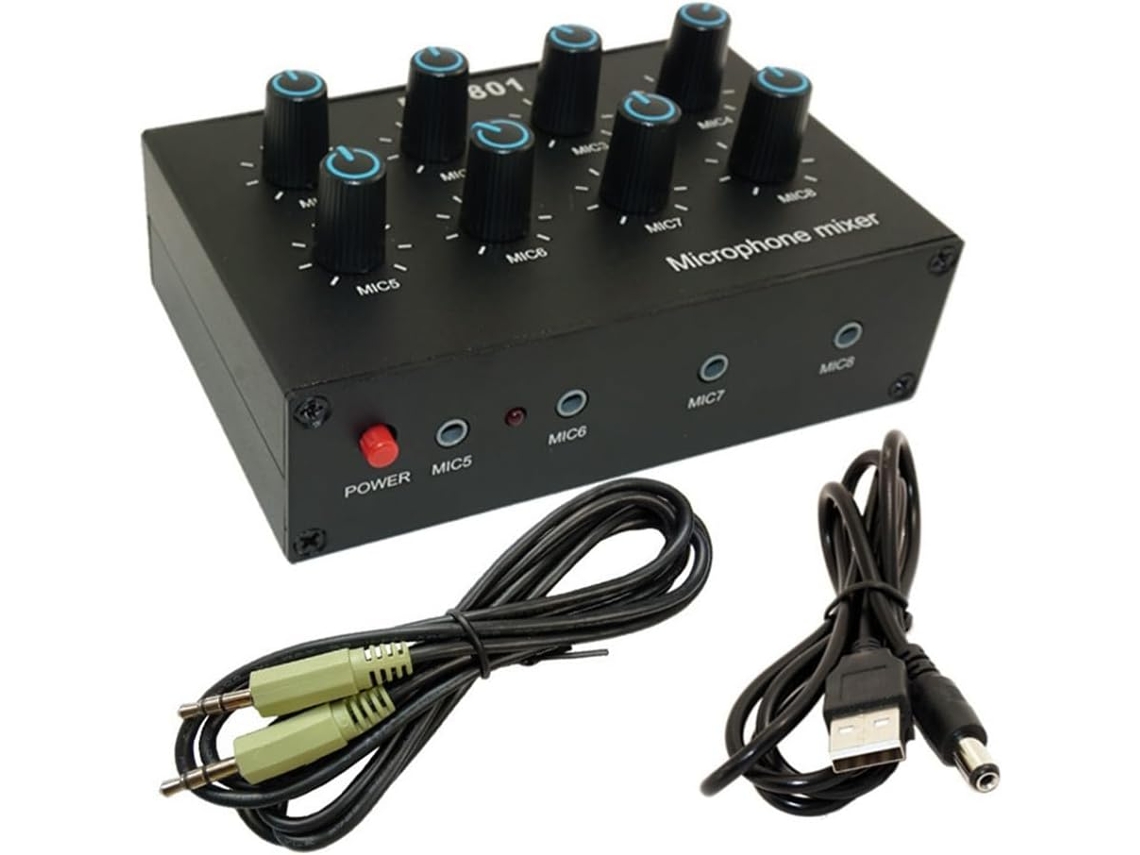 801 Hub Mixer Multi input com Extensor de Microfone Condensador de 8 Canais e 3,5 Mm SFUSHOS