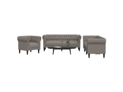 Vidaxl 3 Pcs Conjunto De Sofás Tecido Cinzento-acastanhado