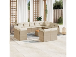 Vidaxl 13 Pcs Conjunto De Sofás P/ Jardim Com Almofadões Vime Pe Bege