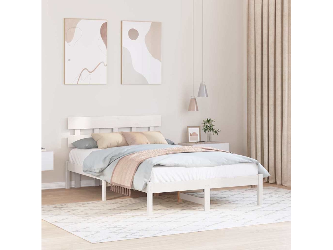 Vidaxl Estrutura Da Cama Branco 135 X 190 Cm Madeira De Pinho Maciça