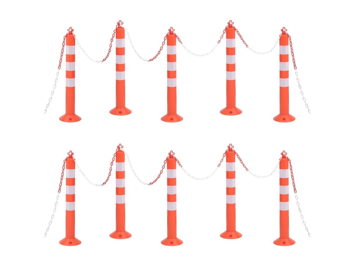 Conjunto 10 Poste De Amarração Para Controlo Do Trânsito Vidaxl Vermelho