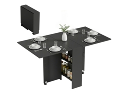 Mesa Dobrável De Cozinha/jantar, Removível, Com Rodízios, 75 X 140 X 74 Cm, Preta.