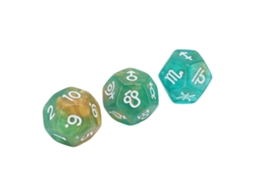 Mali conjunto de 3 Dados Astrológicos de 12 Lados com Glitter Rune para Jogo de Tabuleiro
