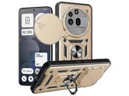 Capa Pro para Nothing Phone 3a, com tampa deslizante, suporte giratório, TPU/plástico, dourado