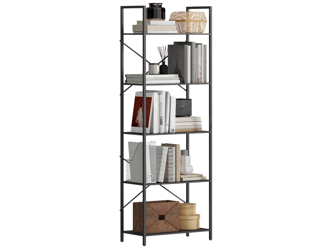 Estante para Livros,prateleira com 5 Níveis,estante Industrial com Estrutura Metálica,prateleira Aberta para Sala de Estar,60x30x170,5cm,preto BTFORUS