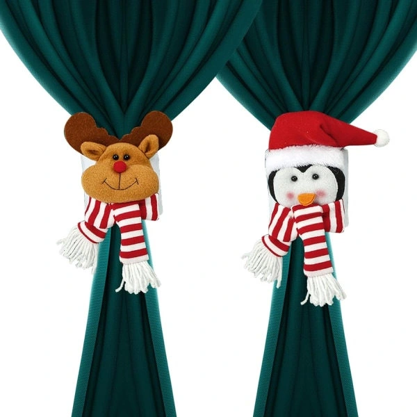 Conjunto De 2 Prendedores Cortina Com Tema Natalino Em Estilo Desenho Animado, Fivelas Pelúcia Formato Boneco , De Aquaforge (alce Pinguim)