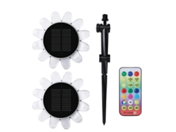 Rebe-luz De Jardim Solar Girassol Led Colorida Impermeável Com Controle Remoto, 2 Luzes + 2 Suportes Para Exterior Pátio Piscina